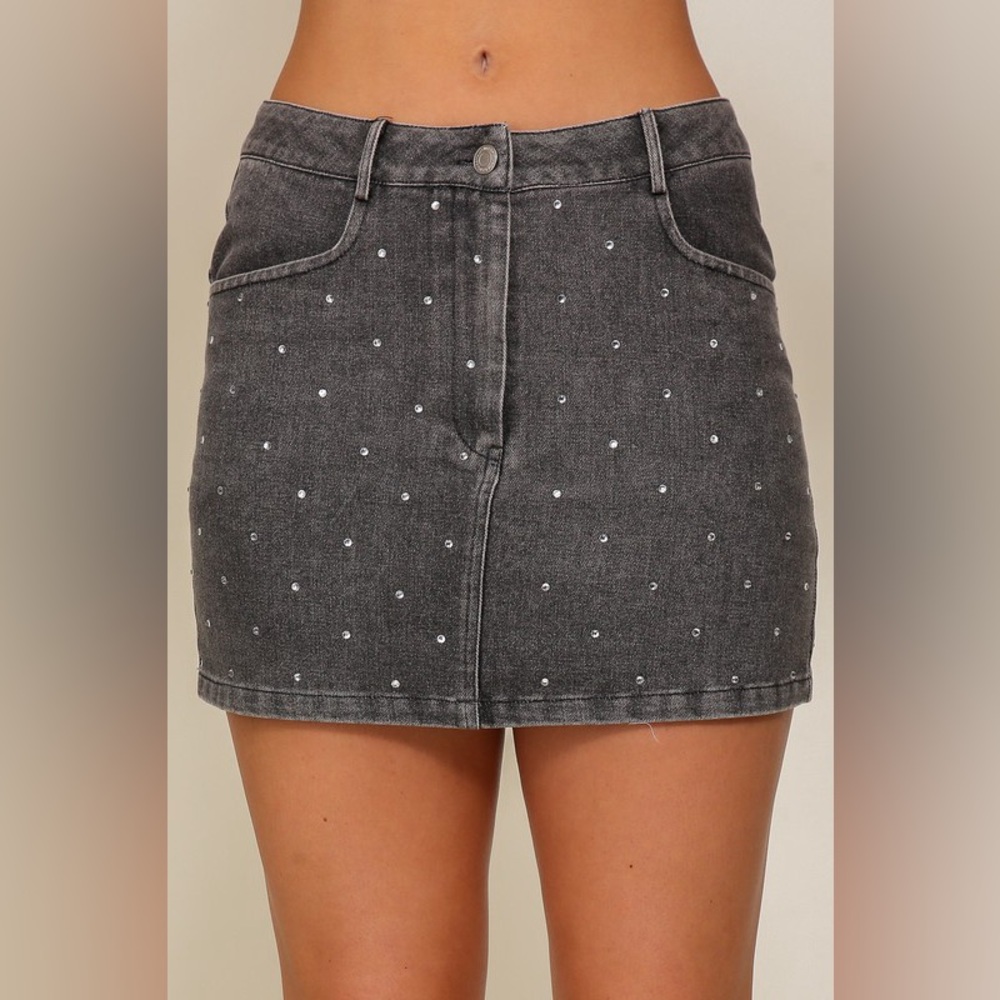 NWT Lumiere Black Washed Mini Skirt with Rhinestones